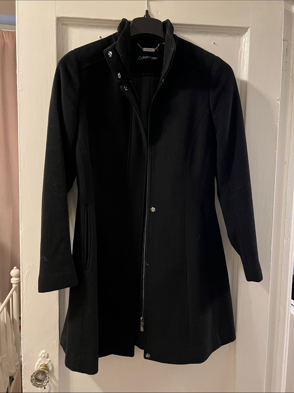 Calvin Klein Black Structured Wool Pea Coat